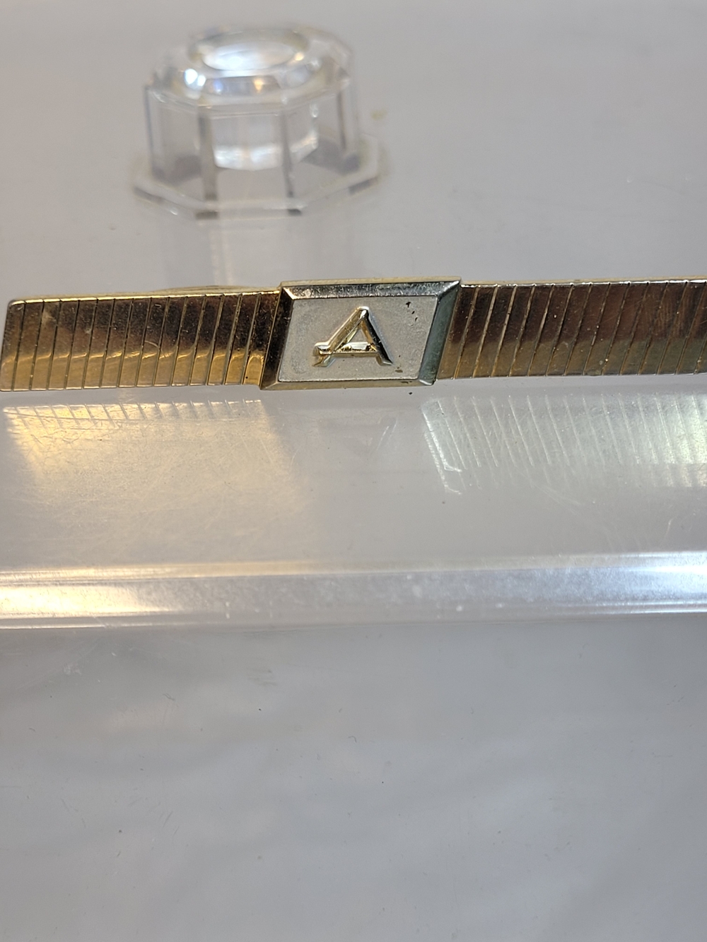 Vintage Gold Tone Hickock Tie Bar Clip With An A on It (C31)
